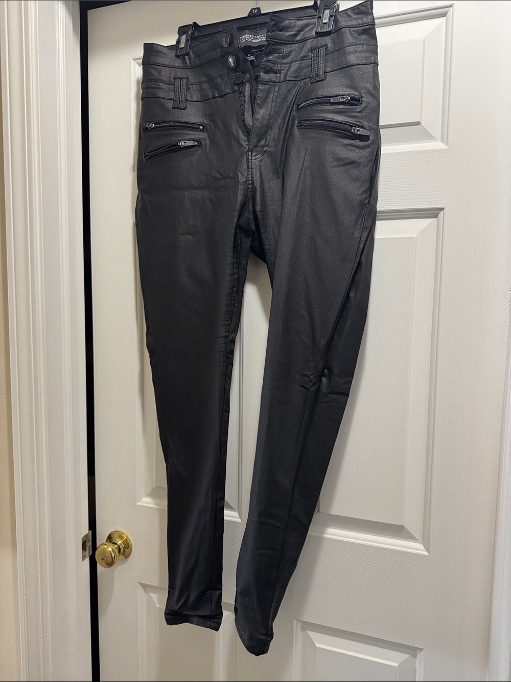 Black Faux Leather Moto Skinny Jeans